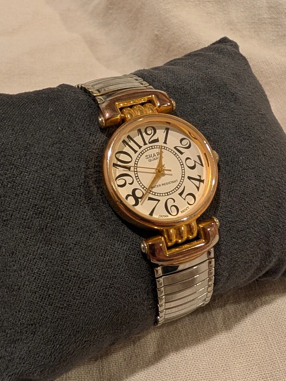 Vintage Sharp Two-Tone Expansion Band Watch Large Arabic Numbers Dial